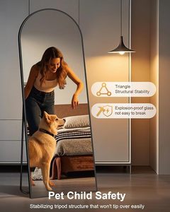 Soporte <span class=keywords><strong>de</strong></span> espejo <span class=keywords><strong>de</strong></span> suelo arqueado <span class=keywords><strong>de</strong></span> longitud completa moderno <span class=keywords><strong>de</strong></span> 58 "x 19", cristal negro, inclinación grande <span class=keywords><strong>para</strong></span> dormitorio y sala <span class=keywords><strong>de</strong></span> estar, reflejo <span class=keywords><strong>de</strong></span> <span class=keywords><strong>cuerpo</strong></span> completo - Product Image 4