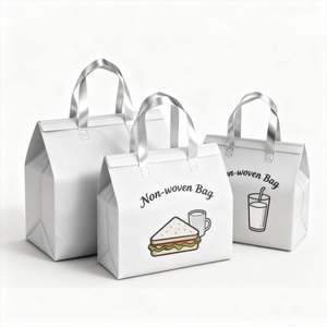 Bolsa de tela no tejida con estampado de sushi y asas plateadas, para entrega de comida, para llevar, para restaurantes de sushi, uso diario, diseño elegante. - Product Image 2