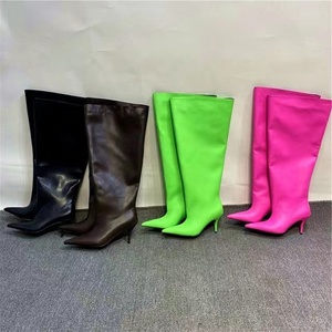 Women Knee High <b>Boots</b> Pointed Toe Shoes Super Wide Top Long Booties Stilettos Candy Colors High Heels Footwear Size 35-45 - Product Image 6