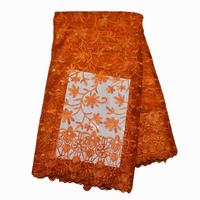 Tissu en dentelle de tulle orange brûlé de haute qualité, tissu en dentelle française brodé de luxe nigérian pour robes de soirée
