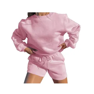 Factory Tracksuits Custom Logo Blank Tracksuit Sweatshirt Set 2 Piece Women Shorts Set