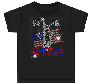 Camiseta con Pedrería 250 Years America |   Parches de Diamantes de Imitación con Diseño de la Estatua de la Libertad y la Bandera Americana - Product Image 2