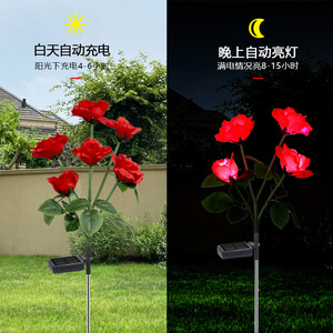 Solar <b>Rose</b> Flower <b>Lights</b> 6 Heads LED Waterproof Garden Pathway Outdoor Decorative Solar Powered Stake Lamp - Product Image 3