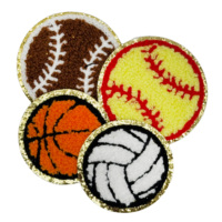 Logo de basket-ball de football rond personnalisé conception libre patchs en chenille ruban de vêtements de sport fer sur tissu brodé coton paillettes