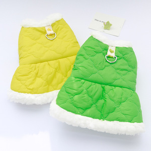 Pet Winter Vest For Small Medium Dogs <b>Cats</b> Fleece Lined Quilted Cotton Padded Warm Coat With White Trim And Metal Ring - Product Image 1