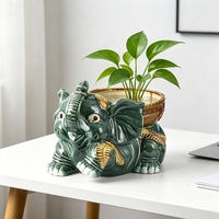 Pot Bunga Keramik Vintage Motif Gajah Warna dan Ukuran Sesuai Pesanan, Tahan Lama untuk Taman dan Rumah, Kreatif untuk Hidroponik dan Tanaman Bambu Keberuntungan, OEM