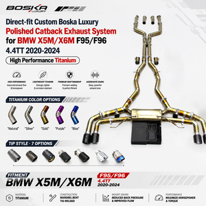 Direct-fit Custom Boska Luxury Polished Catback Exhaust System for BMW X5M/X6M F95/F96 4.4TT 2020-2024 High Performance Titanium - Product Image 1