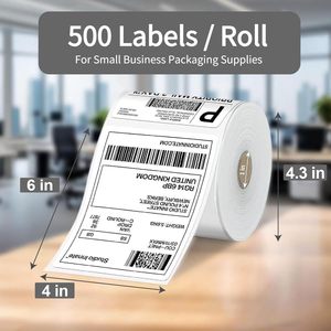 Direct Thermal <strong>Label</strong> 4x6 Inch 500 <strong>Labels</strong>/Roll Self-Adhesive Shipping <strong>Sticker</strong> For Phomemo Munbyn Rollo <strong>Label</strong> Printer - Product Image 1