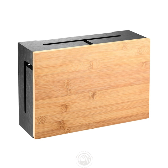 Home Bamboo Lid Cable Cord Organizer Box Magnetic Wooden Standing Type for Management Storage Wires Living Room Food Grade