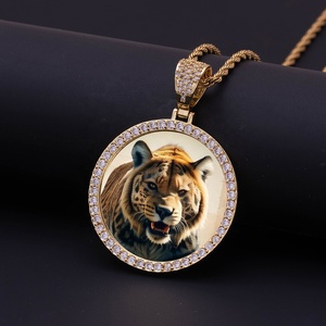 Pendentif Mémoire <span class=keywords><strong>Photo</strong></span> Personnalisé DIY 43MM, Grand Cadre <span class=keywords><strong>Photo</strong></span> Circulaire en Or Hip Hop avec Zircons Cubiques Glacés Créés en Laboratoire, Breloque pour Collier - Product Image 5