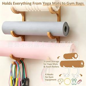 Wooden Yoga Mat <b>Wall</b> Rack 60Cm 3 Tier <b>Hanging</b> Organizer For Home Gym <b>Storage</b> - Product Image 2