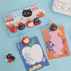คลิปหนีบกระดาษรูปแมวการ์ตูนน่ารักและแอปเปิ้ลสีแดงวิบวับ พร้อมแมวสีดำ สำหรับจัดระเบียบเอกสารและตกแต่งโต๊ะทำงาน - Product Image 4