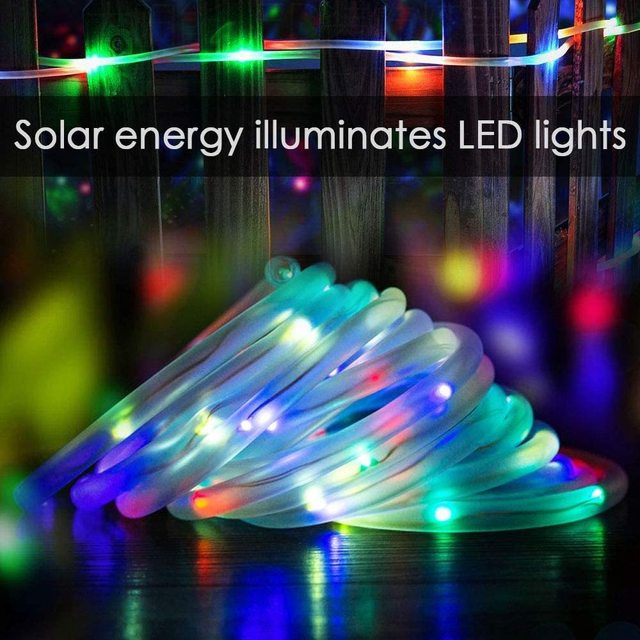 Outdoor Solar 120LED 12m Rainbow Neon Tube Light with Remote Control Waterproof Colorful Pastoral Style Decorative Fairy Light