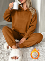 Ensemble de survêtement 2 pièces pour femme, doublé polaire Sherpa, comprenant un sweat à capuche oversize et un pantalon de jogging, chaud pour l'hiver, vente en gros