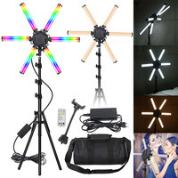 Lampu cincin LED enam lengan RGB 54W, lampu cincin LED dengan kaki Tripod untuk merias Video Live Streaming Selfie, lampu fotografi
