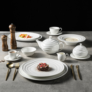 Suojiuju — service de vaisselle de luxe de style nordique et occidental, en porcelaine, de couleur blanche, assiette en gaufrage, service de table, hôtel - Product Image 6