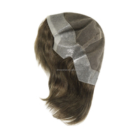 Perruque complète en polyskin de 1,5 pouces avec base en dentelle et périmètre, perruque à capuchon complet nouée à la main, brun clair