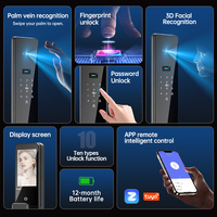 3D-Kamera Gesichtserkennung/Fingerabdruck/Handflächenbasierte Entsperrung/Tuya APP Fernbedienung Typ-C Schwarzes Aluminium Smart Türschloss mit Speicher