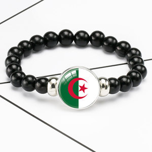 Bracelet élastique noir avec drapeau de l'Algérie, perles et cristaux, souvenir de <span class=keywords><strong>voyage</strong></span> patriotique, avec bouton-pression de remplacement - Product Image 1