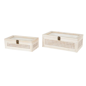 Indonesian's Best Seller Handmade Reak Wood Ashtray Rectangle With Glass Lid And Rattan Panel <b>Gift</b> Craft Decorative <b>Box</b> - Product Image 1