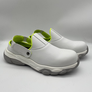 Chaussures de travail anti-choc avec bande réglable, populaires dans les laboratoires et les usines alimentaires, sabots en cuir microfibre blancs HSW013 - Product Image 2