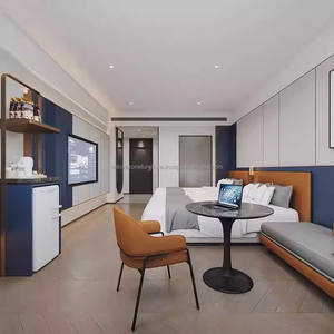 Ensemble de chambre à coucher moderne et écologique en bois, suite standard d'hôtel 3 étoiles, avec lit double, tête de lit, tables de chevet et table d'appoint - Product Image 2