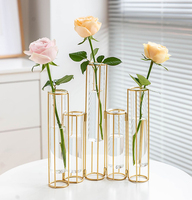 Vente flash - Vase de table en verre transparent de style nordique hydroponique avec cadre en métal plaqué or, design Art Déco, décoration intérieure moderne