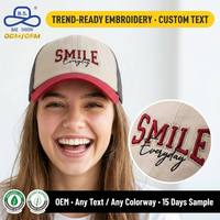 Gorra de Béisbol Vintage de 3 Tonos con Bloques de Color, Bordada con 'SMILE Everyday', Hebilla Metálica Ajustable, Unisex, para Todas las Temporadas, Estilo Casual