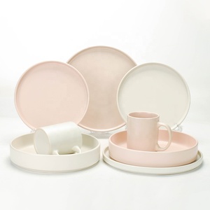 Vajilla personalizada <span class=keywords><strong>de</strong></span> gres cerámico <span class=keywords><strong>de</strong></span> color liso con borde blanco, juego <span class=keywords><strong>de</strong></span> vajilla <span class=keywords><strong>para</strong></span> restaurante en casa, proveedor mayorista usado - Product Image 3