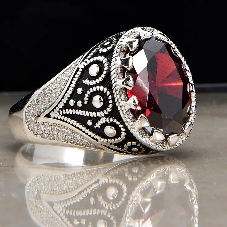 RingsデザインRuby Stone 925 Sterling Silver Ring For Men Jewelry