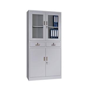 Armoire de rangement de bureau moderne à 2 tiroirs en métal, vitrine en acier et verre, finition thermolaquée pour hôtels, appartements, chambres - Product Image 3