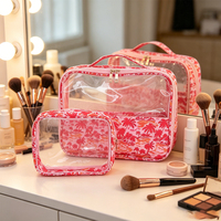 Trousse de Toilette de Voyage Transparente à Fermeture Éclair avec Poignée, Motif Floral, en PVC, pour Cosmétiques – Vente en Gros
