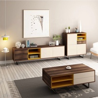 Table basse en bois minimaliste moderne, ensemble de table à thé nordique avec armoire de rangement combinée pour salon