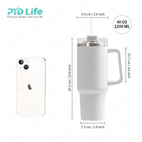 Vaso Térmico de Viaje PYD Life de 40oz con Logo Personalizado, Recubrimiento en Polvo, Taza de Acero Inoxidable de Doble Pared de 40oz con Asa de Plástico Extraíble
