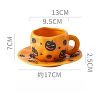 Tasses et soucoupes en porcelaine à thème Halloween créatif, motifs citrouille et chauve-souris, forme irrégulière, boîte cadeau, passe au lave-vaisselle et au micro-ondes, plateau