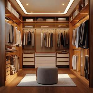 Armario de Madera Moderno de Lujo en Forma de U con Iluminación, Guardarropa Abierto y Almacenamiento de Ropa Multinivel para Dormitorio - Product Image 6