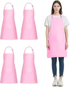 ผ้ากันเปื้อนผ้าแคนวาสสีชมพูสำหรับผู้หญิง,พร้อมกระเป๋าทำอาหารในครัว