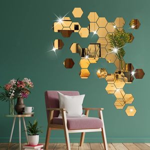 6 pièces/ensemble <span class=keywords><strong>XXL</strong></span> <span class=keywords><strong>Miroir</strong></span> hexagonal 3D Acrylique Imperméable Décoration moderne de la maison Autocollants muraux personnalisés - Product Image 1