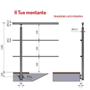 Fixation latérale de traverse en acier inoxydable UPRIGHT SKU P110106R2XA4-L 2-poli AISI 316 Ø 42.4 balustrades internes mains courantes - Product Image 1