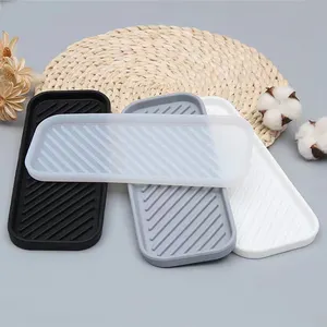 2024 New Non-slip Heat Resistant Rectangle Silicone Kitchen Sink Tray Easy To Clean Bathroom Dry Mat Soap Holder Tray