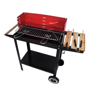 SEJR Red Square Charcoal BBQ Grills Portable Outdoor Trolley Barbacoa Horno