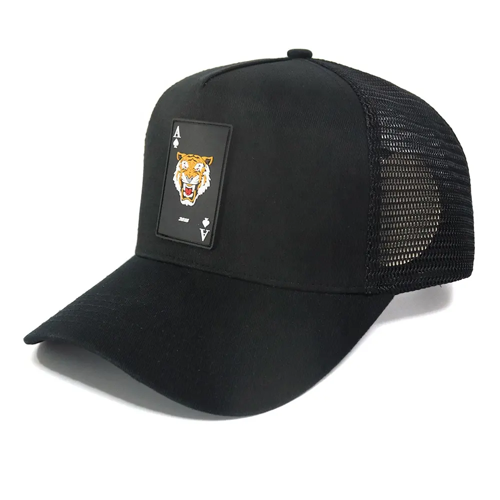 Boné de pvc com 5 painéis personalizados, chapéu de borracha perfurado, com aba curvada, preto para personalizar o logotipo