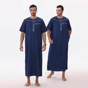 Nouveautés 2026 : <span class=keywords><strong>Djellaba</strong></span> marocaine de luxe pour homme, brodée, à manches courtes, avec poches, robe musulmane pour usage quotidien et Aïd - Product Image 3