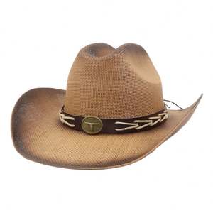 หมวกคาวบอยทรงโค้งกว้าง ทำจากฟางกระดาษแข็งถักแบบวินเทจ รุ่น N45 เหมาะสำหรับกิจกรรมกลางแจ้ง ปาร์ตี้ ตกปลา ใช้ได้ทั้งผู้ชายและผู้หญิง - Product Image 2