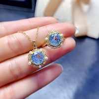 Natural Topaz Vintage Pendant Ring Set 925 Sterling Silver Hypoallergenic Permanent Wear Fine Jewelry Gift Factory Wholesale