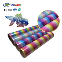 Cowint Prensa de calor de alta temperatura Transferencia de hierro Textil Arco Iris Brillo PET HTV Película de transferencia de calor de vinilo Grabado 100-130um