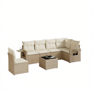 Ensemble de canapés de jardin en rotin beige avec structure en acier thermolaqué, mobilier d'extérieur au design contemporain - Product Image 1