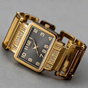 Reloj de Mujer Rectangular de Lujo con Incrustaciones de Diamantes de Imitación, Función de Hora Mundial, Movimiento de Cuarzo y Correa de Aleación - Product Image 3