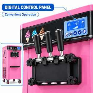 Máquina comercial de helado suave de pie, color rosa, 220V, control digital, triple dispensador con ruedas para cafeterías - Product Image 5