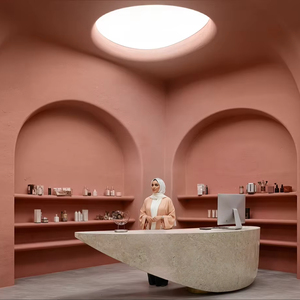 ชุดเคาน์เตอร์ต้อนรับร้านเสริมสวยเชิงพาณิชย์ ชั้นวางโชว์สินค้าร้านเสริมสวยแบบกำหนดเอง สำหรับบริการออกแบบตกแต่งภายในร้านสปาและร้านเสริมสวย - Product Image 1